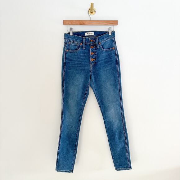 Madewell 10" High-Rise Skinny Jeans in Dewitt Wash Button-Front Denim 25 - Picture 3 of 13